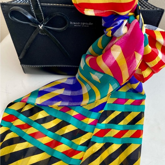 Liz Claiborne striped silk scarf. Multi coloured. - Picture 2 of 10